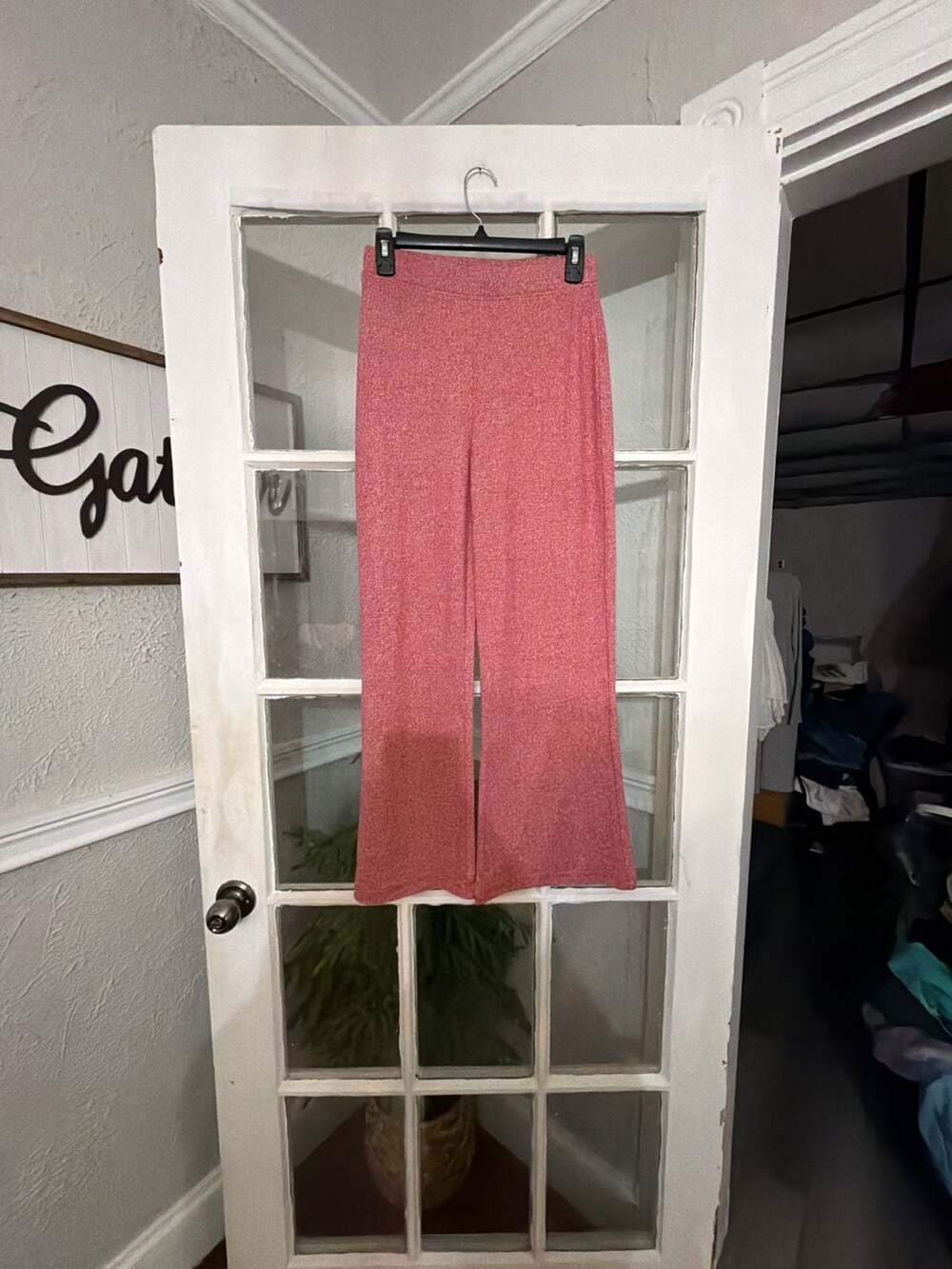 Zenana Melange Pants Size S Pink Wide Leg Lounge